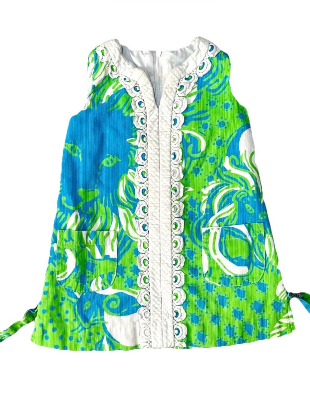 Lilly Pulitzer Girls Blue Green Preppy Vacation Shift Dress Zipper Back Size 2